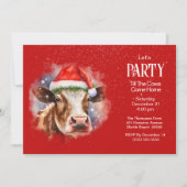 おもしろいファームカウサンタハットレッドクリスマスパーティー 招待状 (正面)