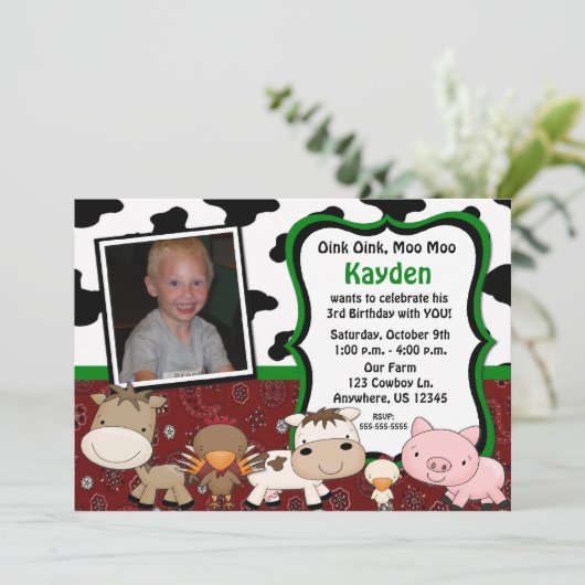 おもしろいファームキッズフォト誕生日招待状 招待状 (スタンド正面)