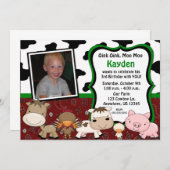 おもしろいファームキッズフォト誕生日招待状 招待状 (正面/裏面)