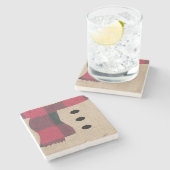 おもしろいファームハウスバーラップ雪だるまプレイドスカーフ&ボタン ストーンコースター (横)