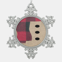 おもしろいファームハウスバーラップ雪だるまプレイドスカーフ&ボタン スノーフレークピューターオーナメント
