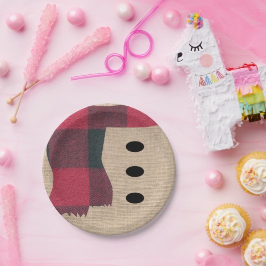 おもしろいファームハウスバーラップ雪だるまプレイドスカーフ&ボタン ペーパープレート (パーティー)