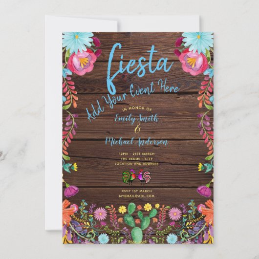 おもしろいフィエスタウォーターカラーフォークフラワーズカップル招待状 招待状 (正面)