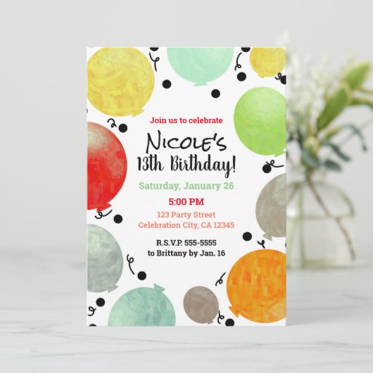 おもしろいフィエスタバルーズバースデーパーティーお祝い 招待状 (スタンド正面)