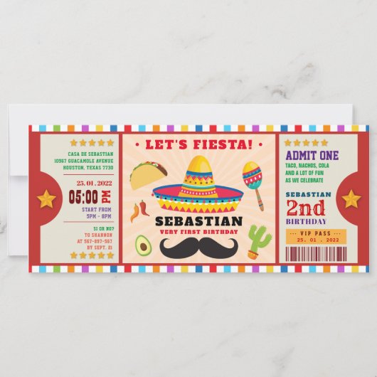 おもしろいフィエスタファーバースデーチケット 招待状 (正面)