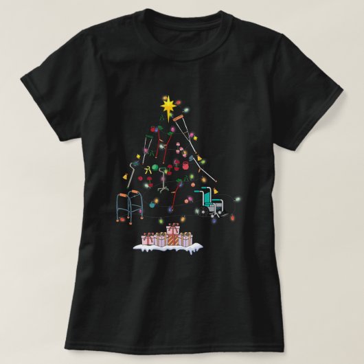 おもしろいフィジカルセラピークリスマスツリーPTテラ Tシャツ (デザイン正面)