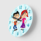 おもしろいフィフティスハッピーダンスキッズレトロアート ラウンド壁時計 (傾斜)