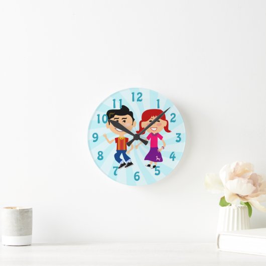 おもしろいフィフティスハッピーダンスキッズレトロアート ラウンド壁時計 (ホーム)