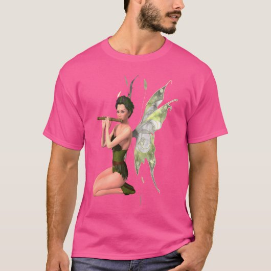 おもしろいフェアリーティーウーマン小妖精や小人フェアリー遊ズフルート姿 Tシャツ (正面)