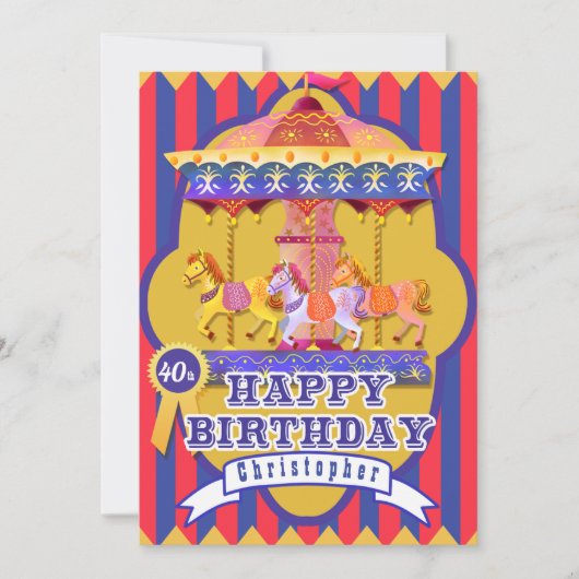 おもしろいフェア回転木馬誕生日 シーズンカード (正面)