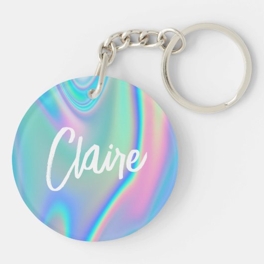 おもしろいフェイクトレンディーパーソナライズされた虹色(名前あり) キーホルダー (裏面)