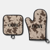 おもしろいフェイク牛プリントクリームとブラウン 鍋つかみ&鍋敷きセット (正面)