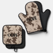 おもしろいフェイク牛プリントクリームとブラウン 鍋つかみ&鍋敷きセット (正面/裏面)