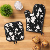 おもしろいフェイク牛プリント白黒 鍋つかみ&鍋敷きセット (トップダウン)