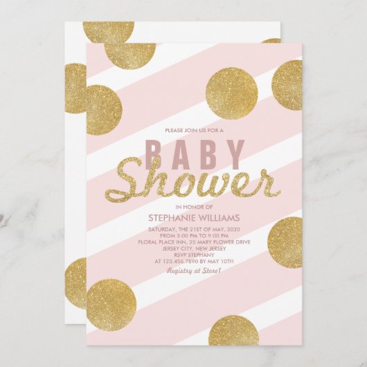 おもしろいフェイク金ゴールドグリッターピンクベビーシャワー招待状 招待状 (正面/裏面)