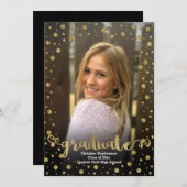 おもしろいフェイク金ゴールドグリッター紙吹雪写真卒業 招待状 (正面/裏面)