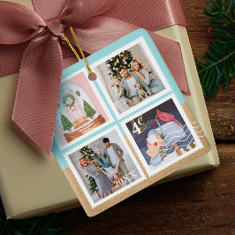 おもしろいフェスティバルクリスマスファミリー写真切手 セラミックオーナメント