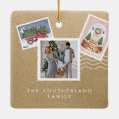 おもしろいフェスティバルクリスマスファミリー写真切手 セラミックオーナメント (裏面)