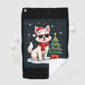 おもしろいフェスティバルサングラスドッグとクリスマスツリーC ゴルフタオル (インサイチュ)