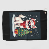 おもしろいフェスティバルサングラスドッグとクリスマスツリーC ゴルフタオル (横)