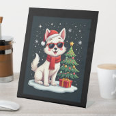 おもしろいフェスティバルサングラスドッグとクリスマスツリーC 台座サイン (インサイチュ)