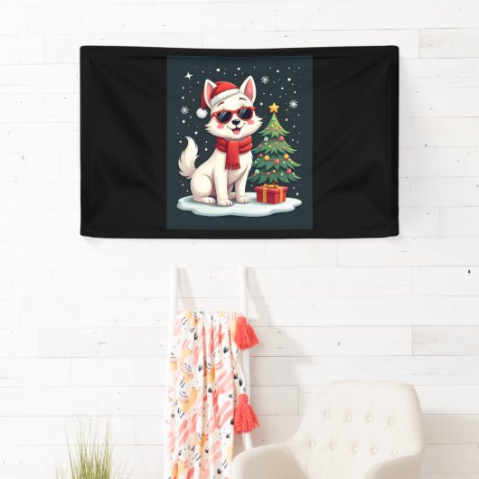おもしろいフェスティバルサングラスドッグとクリスマスツリーC 横断幕 (インサイチュ)