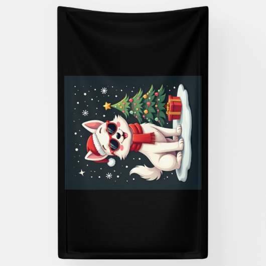 おもしろいフェスティバルサングラスドッグとクリスマスツリーC 横断幕 (縦)