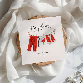 おもしろいフェスティバルサンタの物干しクリスマス スタンダードカクテルナプキン