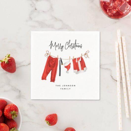 おもしろいフェスティバルサンタの物干しクリスマス スタンダードカクテルナプキン (インサイチュ)