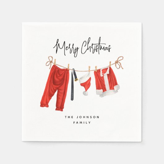 おもしろいフェスティバルサンタの物干しクリスマス スタンダードカクテルナプキン (正面)
