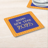 おもしろいフェスティバルハッピーニューイヤー真夜中の青ストライプ色 スクエアペーパーコースター (アングル)