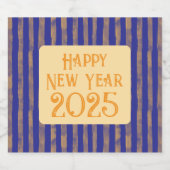 おもしろいフェスティバルハッピーニューイヤー真夜中の青ストライプ色 スパークリングワインラベル (シングルラベル)