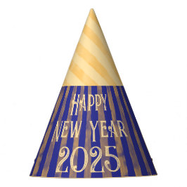 おもしろいフェスティバルハッピーニューイヤー真夜中の青ストライプ色 パーティーハット