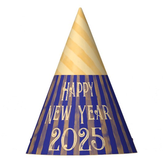 おもしろいフェスティバルハッピーニューイヤー真夜中の青ストライプ色 パーティーハット (正面)
