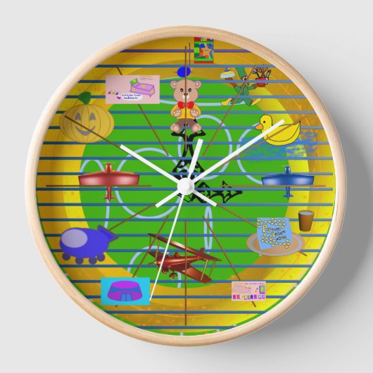 おもしろいフェスティバルブルーレッド航空飛行機オン金ゴールドリングや輪 壁時計 (正面)