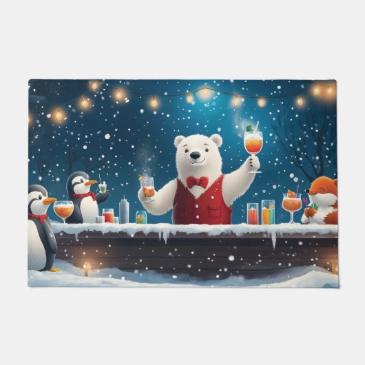 おもしろいフェスティバルポーラベアバーテンダーイラストレーション ドアマット (正面)