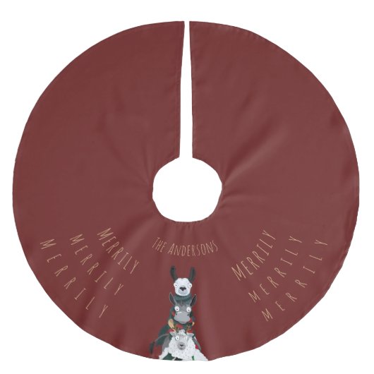 おもしろいフェスティバルレッドシックかわいいドンキーラマヒツジ ブラッシュドポリエステルツリースカート (正面)