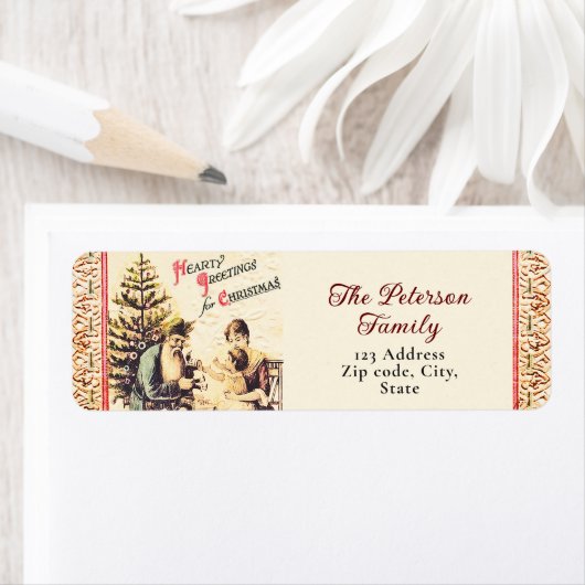 おもしろいフェスティバルヴィンテージビクトリアンサンタウィズファミリー ラベル (インサイチュ)