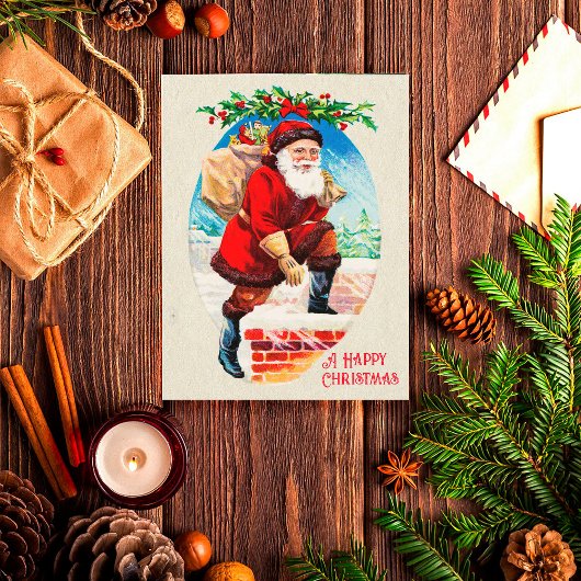 おもしろいフェスティバルヴィンテージビクトリアンサンタギフトチムニー シーズンポストカード