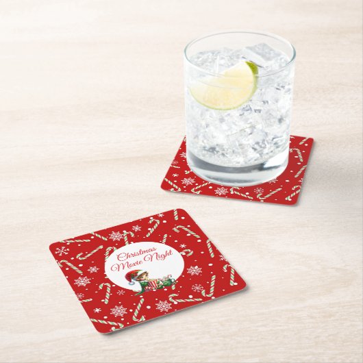 おもしろいフェスティバル映画ナイトクリスマスパーティー スクエアペーパーコースター (インサイチュ)