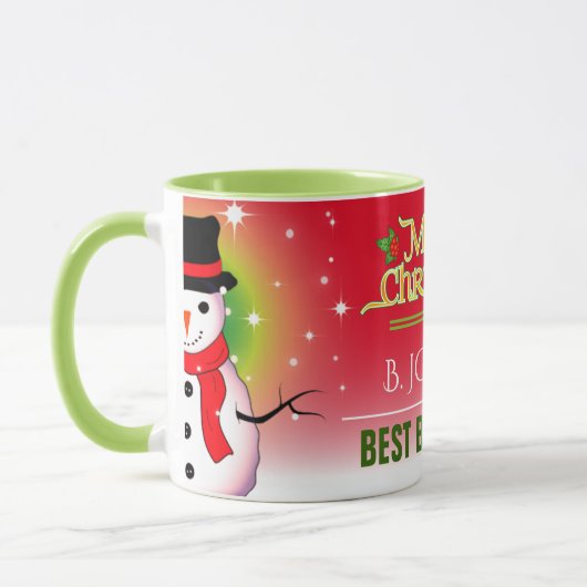 おもしろいフェスティバル最高のボスエバーと雪だるまクリスマス マグカップ (左)