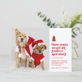 おもしろいフェスティバル複数ペット写真クリスマス |白 シーズンカード (スタンド正面)