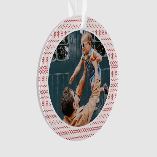 おもしろいフェスティバル赤編みステッチ模様 オーナメント (正面)