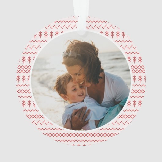 おもしろいフェスティバル赤編みステッチ模様 オーナメント (裏面)