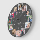 おもしろいフォトコラージュファミリーグレー ラージ壁時計 (傾斜)