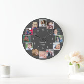 おもしろいフォトコラージュファミリーグレー ラージ壁時計 (ホーム)