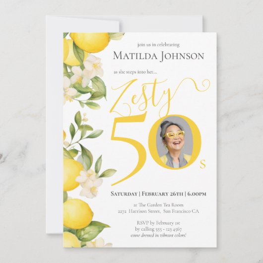 おもしろいフォトジェスティレモン50th誕生日パーティー 招待状 (正面)