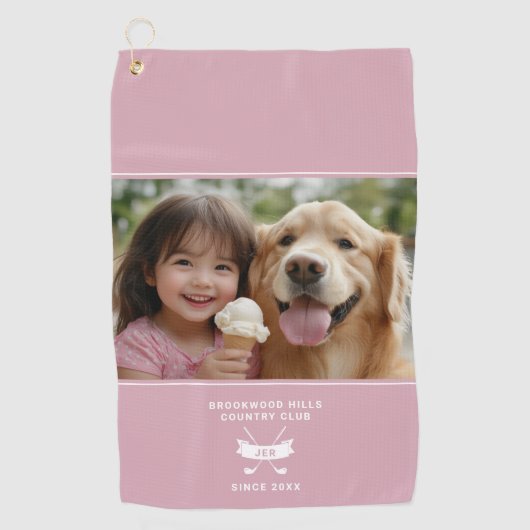 おもしろいフォトプモダンロガーモノグラムのクラブProピンク ゴルフタオル (正面)