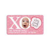 おもしろいフォトメッセージピンク差出人住所ラベル ラベル (正面)