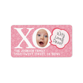 おもしろいフォトメッセージピンク差出人住所ラベル ラベル